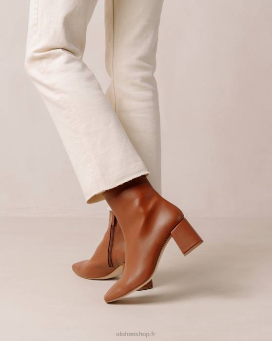 femmes brun pain d'épice P64N132 Alohas aquarelle - bottes en cuir vegan marron