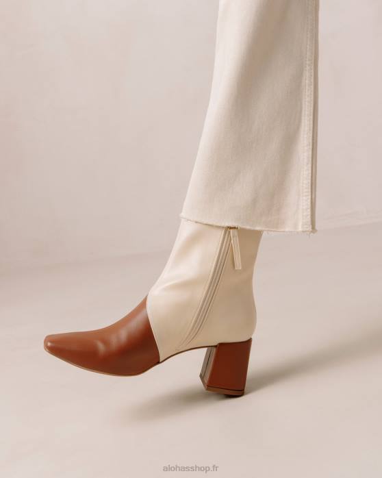 femmes brun pain d'épice blanc chaud P64N130 Alohas aquarelle - bottes en cuir vegan blanc et marron