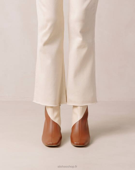 femmes brun pain d'épice blanc chaud P64N130 Alohas aquarelle - bottes en cuir vegan blanc et marron