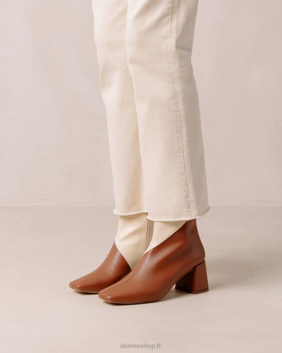 femmes brun pain d'épice blanc chaud P64N130 Alohas aquarelle - bottes en cuir vegan blanc et marron