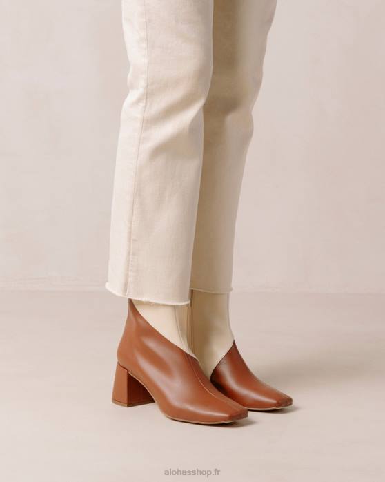 femmes brun pain d'épice blanc chaud P64N130 Alohas aquarelle - bottes en cuir vegan blanc et marron