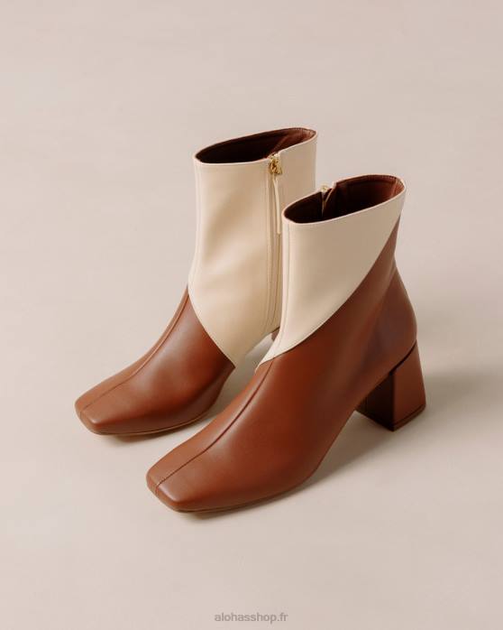 femmes brun pain d'épice blanc chaud P64N130 Alohas aquarelle - bottes en cuir vegan blanc et marron