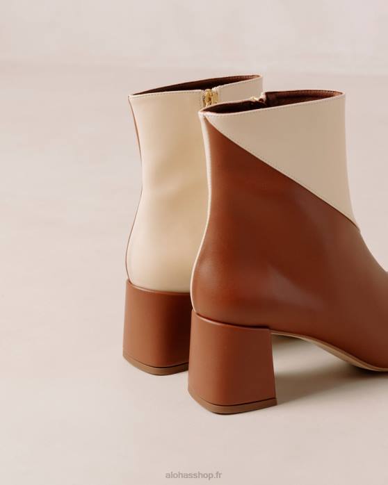 femmes brun pain d'épice blanc chaud P64N130 Alohas aquarelle - bottes en cuir vegan blanc et marron