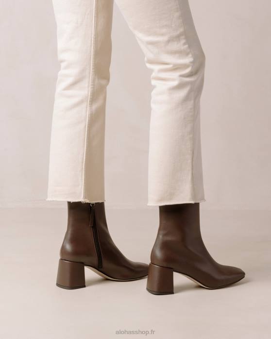 femmes brun terre d'ombre P64N133 Alohas aquarelle - bottes en cuir vegan marron foncé