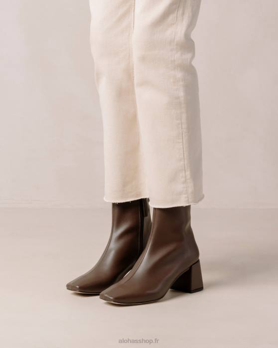 femmes brun terre d'ombre P64N133 Alohas aquarelle - bottes en cuir vegan marron foncé