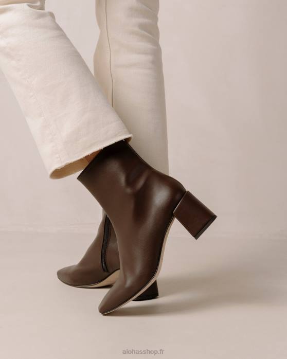 femmes brun terre d'ombre P64N133 Alohas aquarelle - bottes en cuir vegan marron foncé