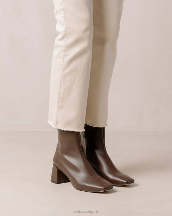 femmes brun terre d'ombre P64N133 Alohas aquarelle - bottes en cuir vegan marron foncé
