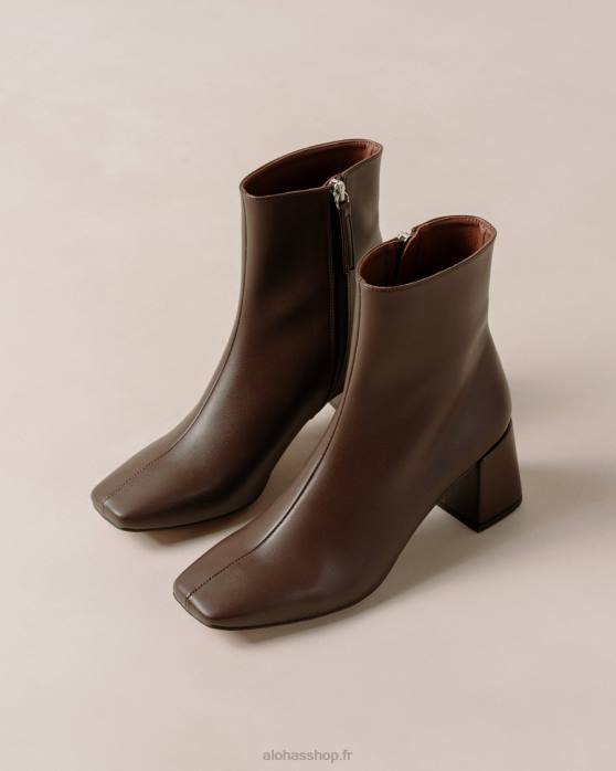 femmes brun terre d'ombre P64N133 Alohas aquarelle - bottes en cuir vegan marron foncé