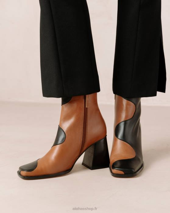 femmes chameau noir P64N8 Alohas blair - bottes en cuir noir et marron