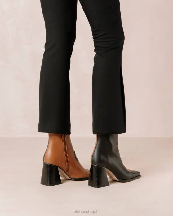femmes chameau noir P64N8 Alohas blair - bottes en cuir noir et marron