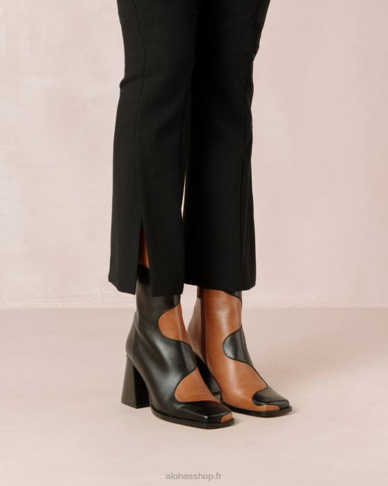 femmes chameau noir P64N8 Alohas blair - bottes en cuir noir et marron