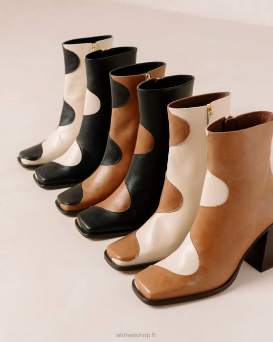 femmes chameau noir P64N8 Alohas blair - bottes en cuir noir et marron