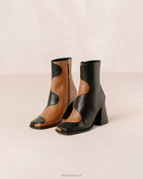femmes chameau noir P64N8 Alohas blair - bottes en cuir noir et marron