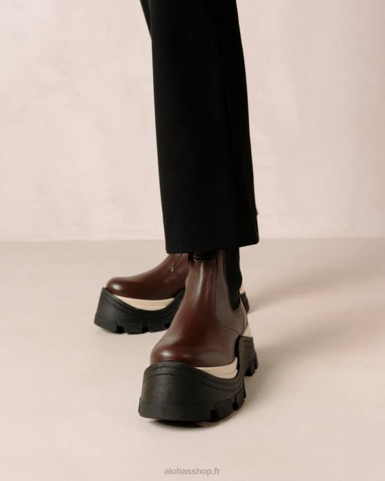 femmes échecs café marron P64N576 Alohas phénix échecs - bottes en cuir marron
