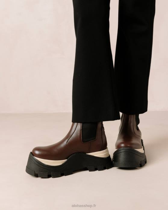 femmes échecs café marron P64N576 Alohas phénix échecs - bottes en cuir marron