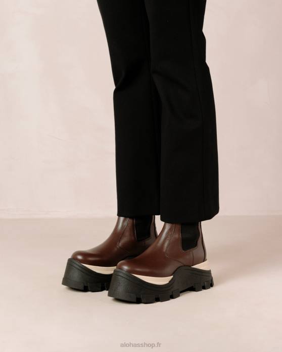 femmes échecs café marron P64N576 Alohas phénix échecs - bottes en cuir marron