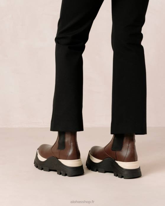 femmes échecs café marron P64N576 Alohas phénix échecs - bottes en cuir marron