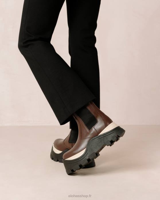 femmes échecs café marron P64N576 Alohas phénix échecs - bottes en cuir marron