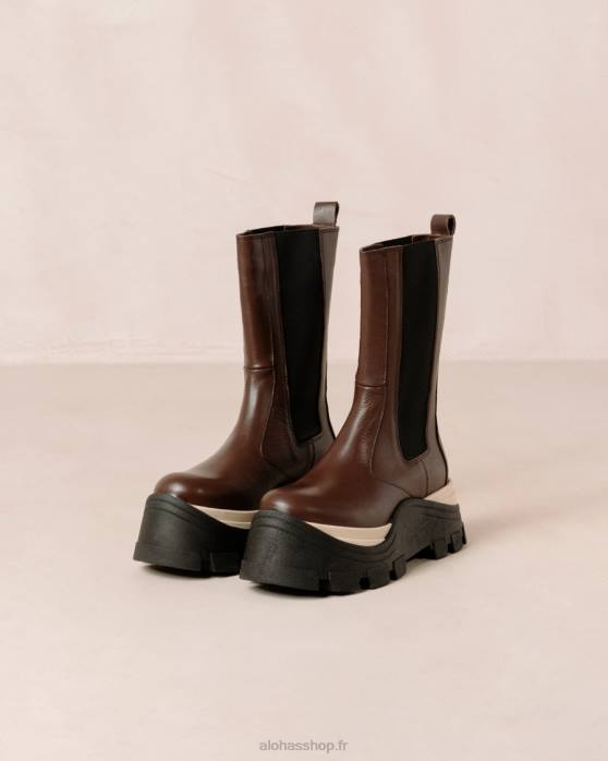 femmes échecs café marron P64N576 Alohas phénix échecs - bottes en cuir marron