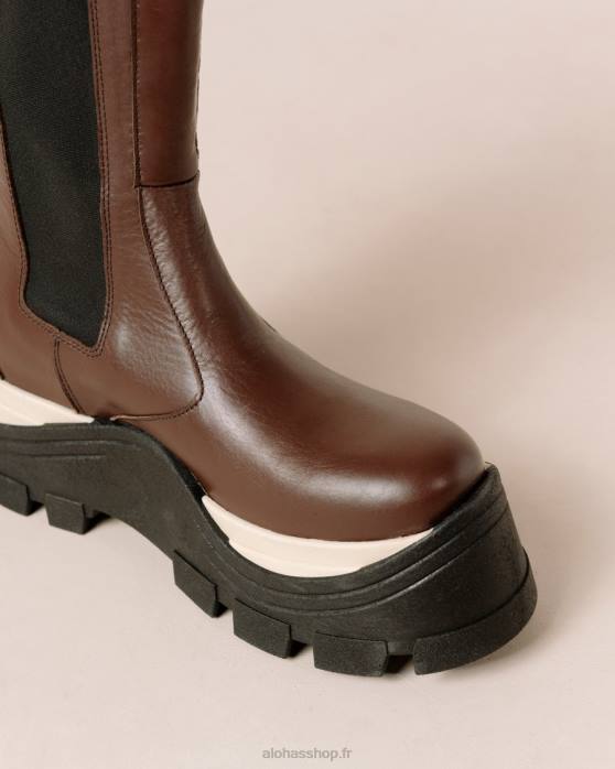 femmes échecs café marron P64N576 Alohas phénix échecs - bottes en cuir marron