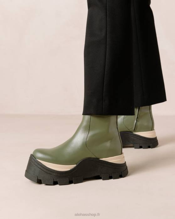 femmes échecs poussiéreux olive P64N330 Alohas échecs saphir - bottes en cuir vert