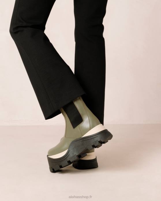 femmes échecs poussiéreux olive P64N575 Alohas phénix échecs - bottes en cuir vert