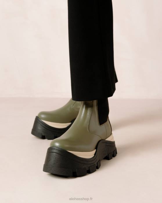 femmes échecs poussiéreux olive P64N575 Alohas phénix échecs - bottes en cuir vert