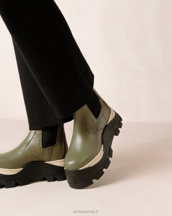 femmes échecs poussiéreux olive P64N575 Alohas phénix échecs - bottes en cuir vert