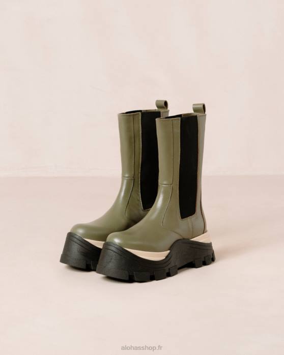 femmes échecs poussiéreux olive P64N575 Alohas phénix échecs - bottes en cuir vert