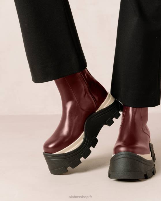 femmes échecs vin de bourgogne P64N329 Alohas échecs en saphir - bottes en cuir rouge