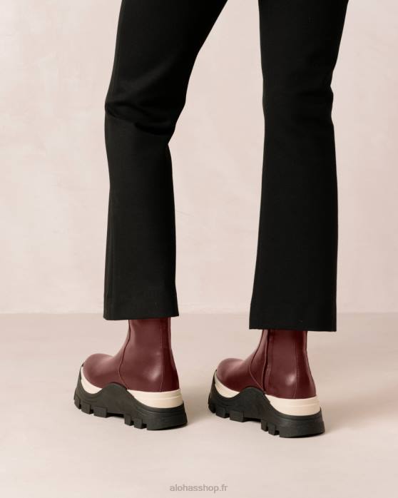 femmes échecs vin de bourgogne P64N329 Alohas échecs en saphir - bottes en cuir rouge