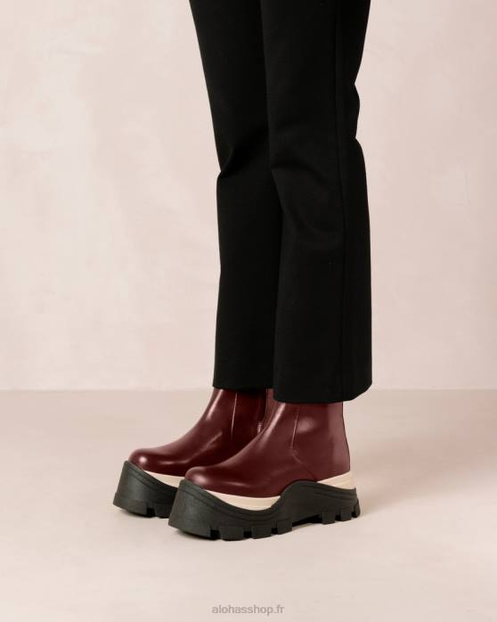 femmes échecs vin de bourgogne P64N329 Alohas échecs en saphir - bottes en cuir rouge