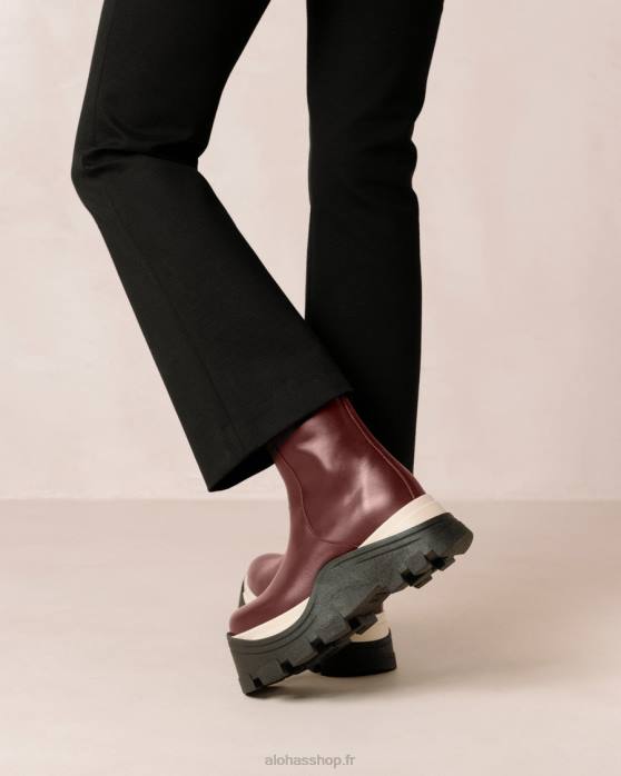 femmes échecs vin de bourgogne P64N329 Alohas échecs en saphir - bottes en cuir rouge