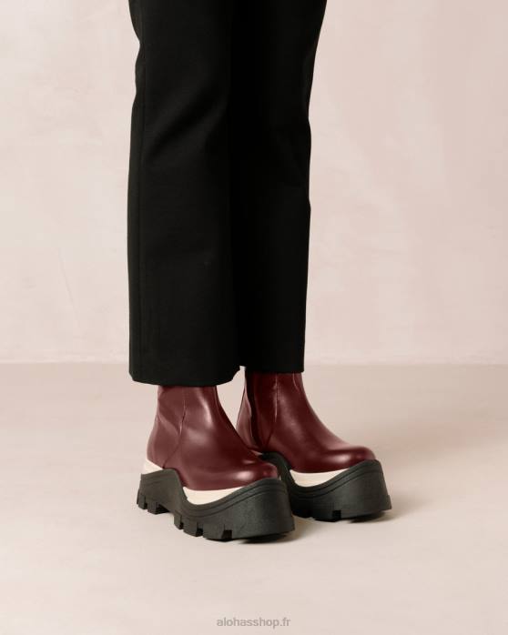 femmes échecs vin de bourgogne P64N329 Alohas échecs en saphir - bottes en cuir rouge