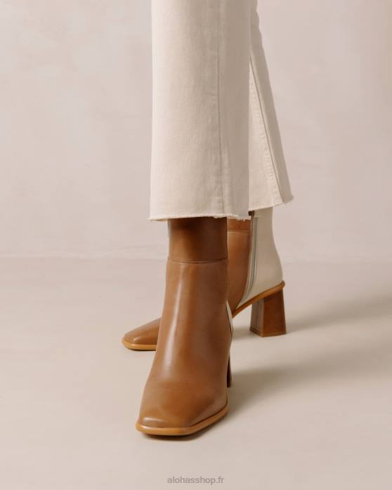 femmes crème de chameau P64N339 Alohas west - bottines en cuir blanc et marron