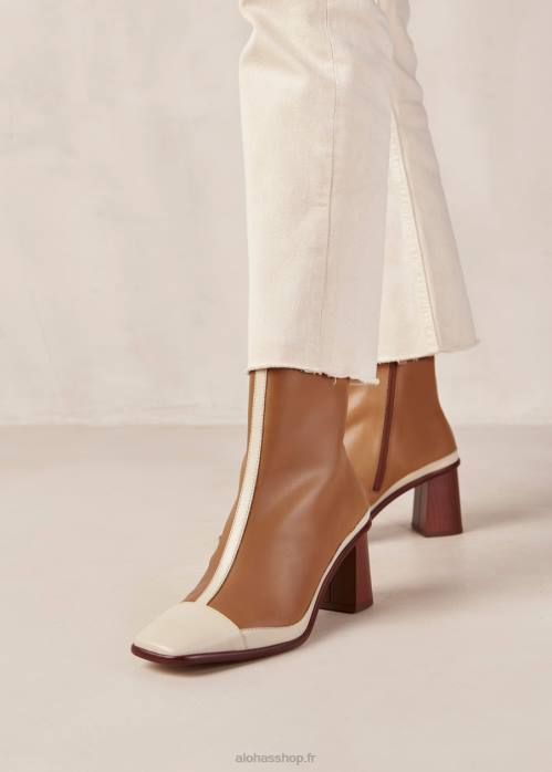 femmes crème de chameau rétro P64N338 Alohas west retro - bottes en cuir marron et blanc