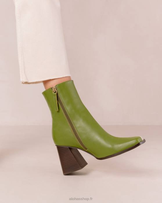 femmes crème à feuilles persistantes P64N193 Alohas sud bicolore - bottes en cuir blanc et vert