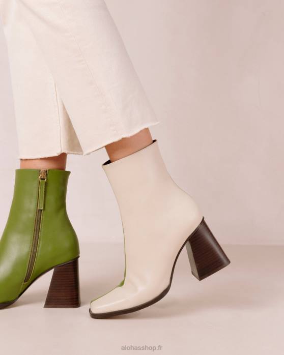 femmes crème à feuilles persistantes P64N193 Alohas sud bicolore - bottes en cuir blanc et vert