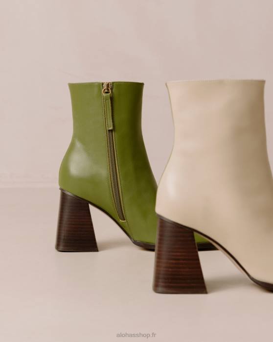 femmes crème à feuilles persistantes P64N193 Alohas sud bicolore - bottes en cuir blanc et vert