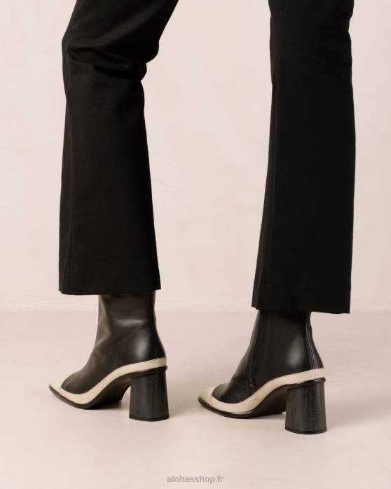 femmes crème noire P64N225 Alohas west retro - bottes en cuir noir et blanc