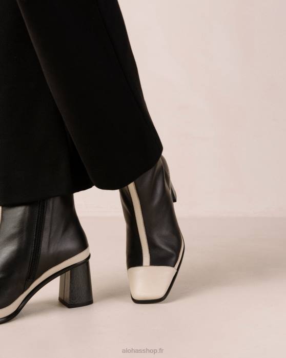 femmes crème noire P64N225 Alohas west retro - bottes en cuir noir et blanc