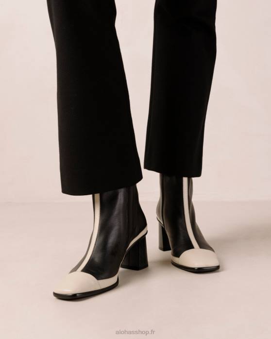 femmes crème noire P64N225 Alohas west retro - bottes en cuir noir et blanc