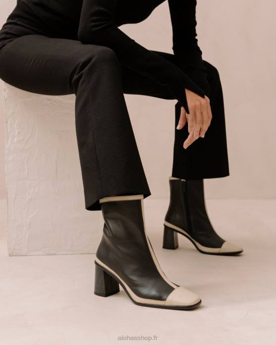 femmes crème noire P64N225 Alohas west retro - bottes en cuir noir et blanc