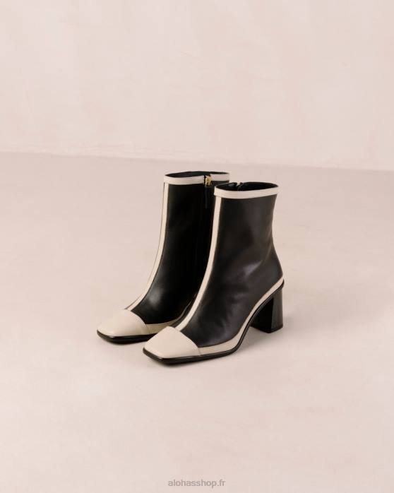 femmes crème noire P64N225 Alohas west retro - bottes en cuir noir et blanc