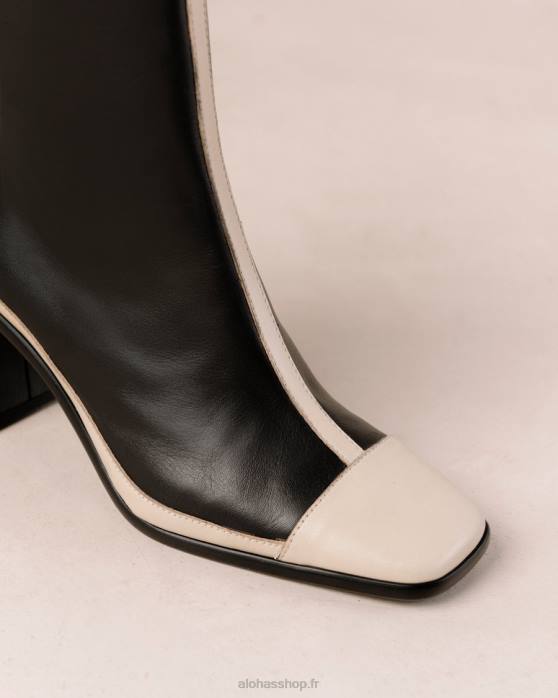 femmes crème noire P64N225 Alohas west retro - bottes en cuir noir et blanc
