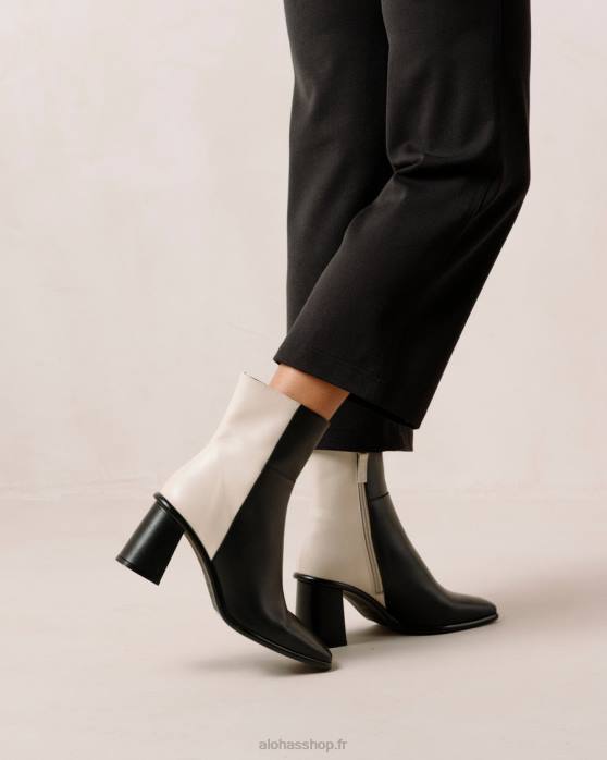 femmes crème noire P64N341 Alohas west - bottes en cuir noir et blanc
