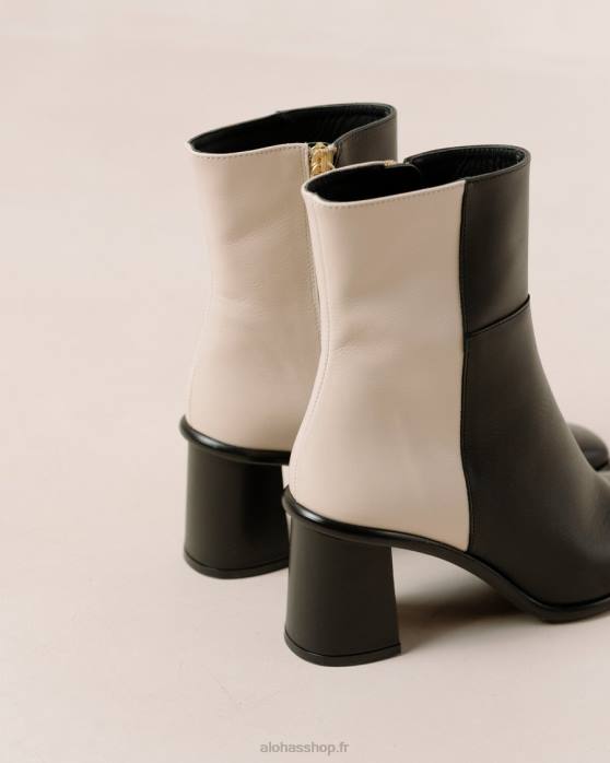 femmes crème noire P64N341 Alohas west - bottes en cuir noir et blanc