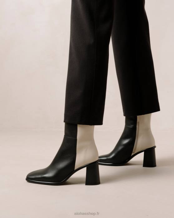 femmes crème noire P64N341 Alohas west - bottes en cuir noir et blanc
