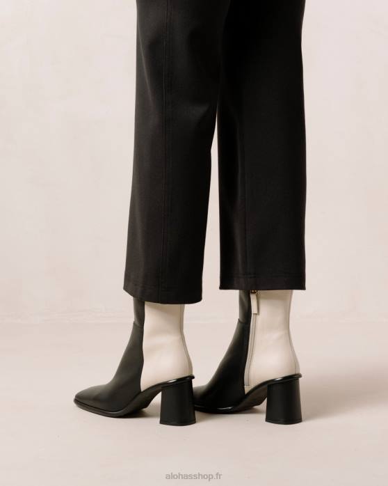 femmes crème noire P64N341 Alohas west - bottes en cuir noir et blanc