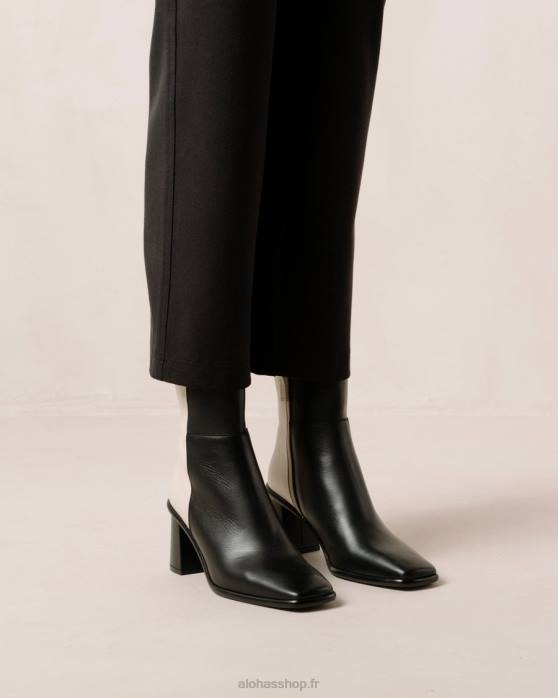 femmes crème noire P64N341 Alohas west - bottes en cuir noir et blanc
